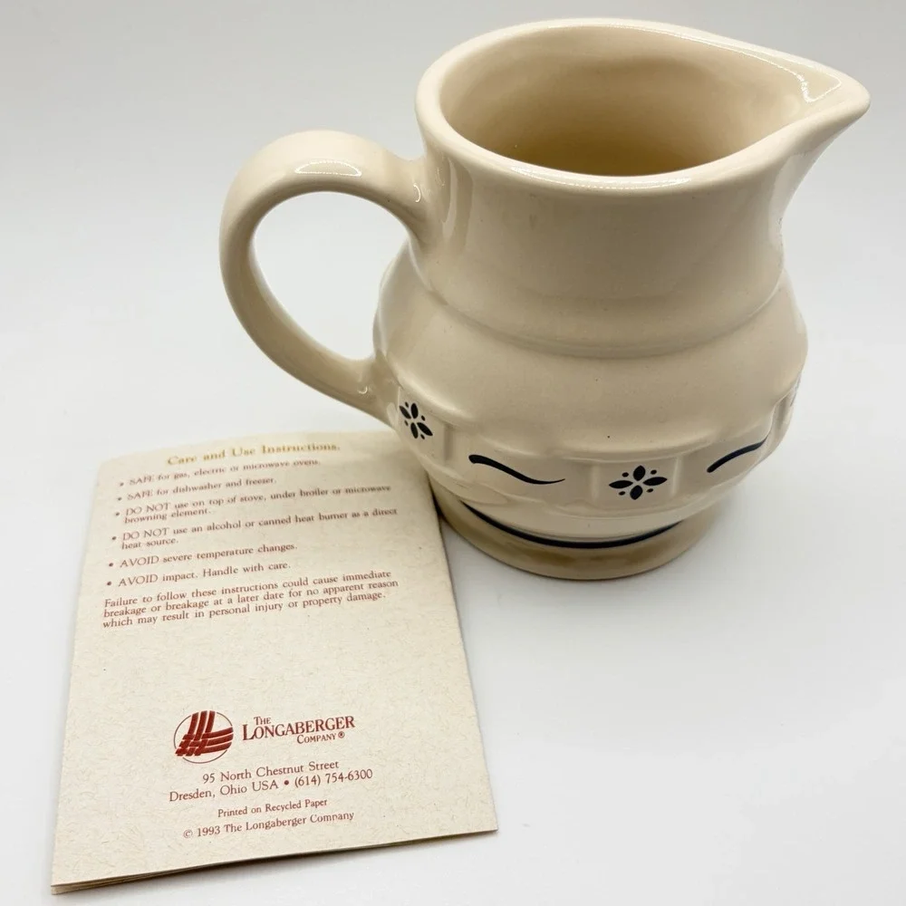 Vintage‎ Longaberger Pottery Woven Traditions Classic Blue Creamer NOS